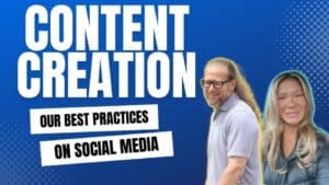 A man with glasses and a ponytail stands next to a woman with long blonde hair against a blue background featuring the text "CONTENT CREATION: Our Best Practices on Social Media" from The Content Creation Course.